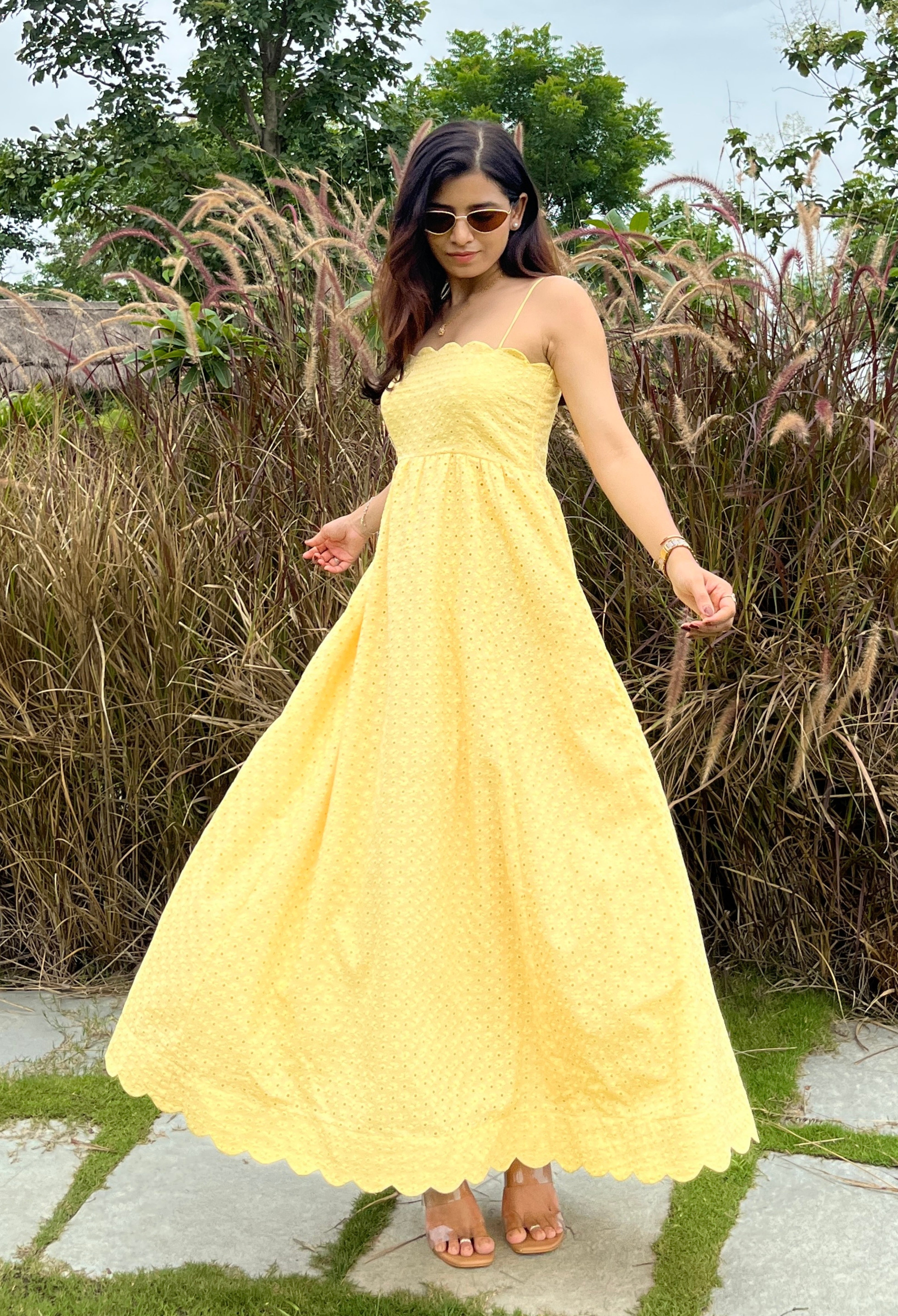 Nora - Yellow Scalloped Fit and Flare Dress Ritara by Roshni Nora - Yellow Scalloped Fit and Flare Dress Ritara by Roshni