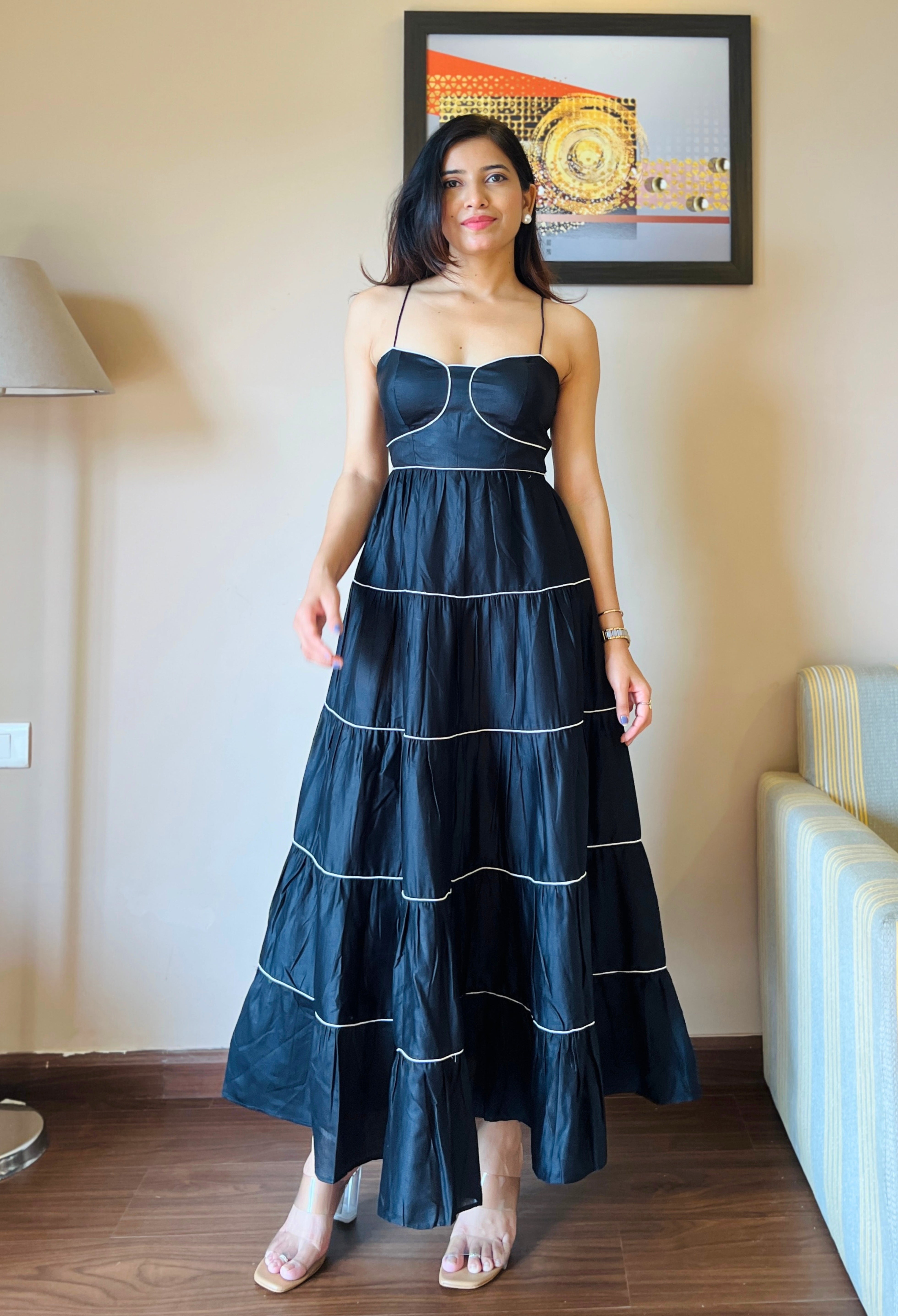 Nura - Black Padded Maxi Dress  Ritara by Roshni