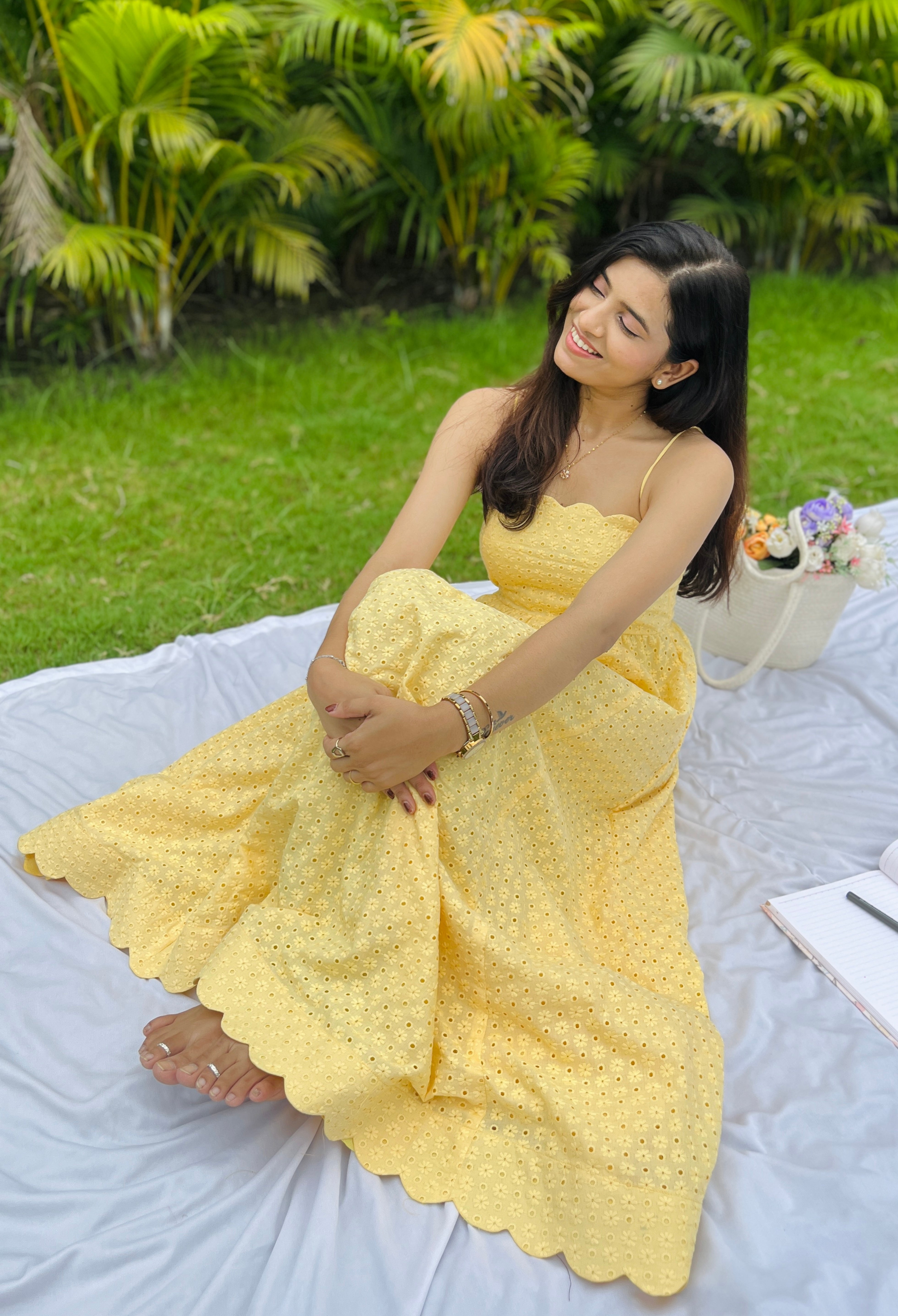 Nora - Yellow Scalloped Fit and Flare Dress
