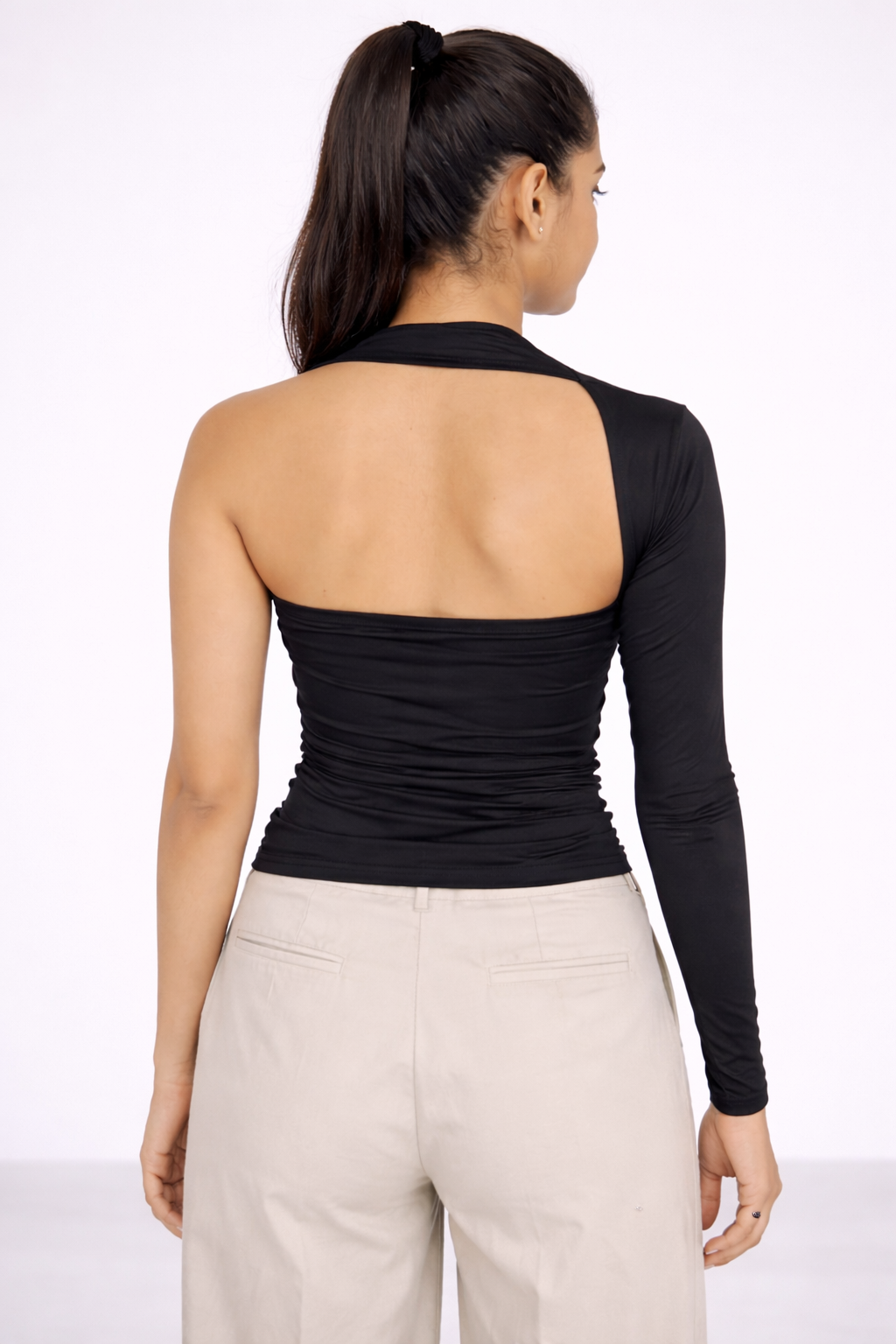 Black One Shoulder Full Sleeves Top