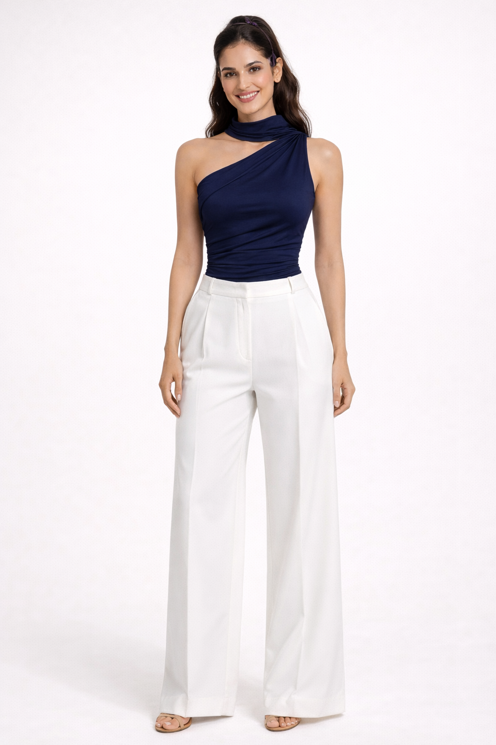 One Shoulder Scarf Fitted Top