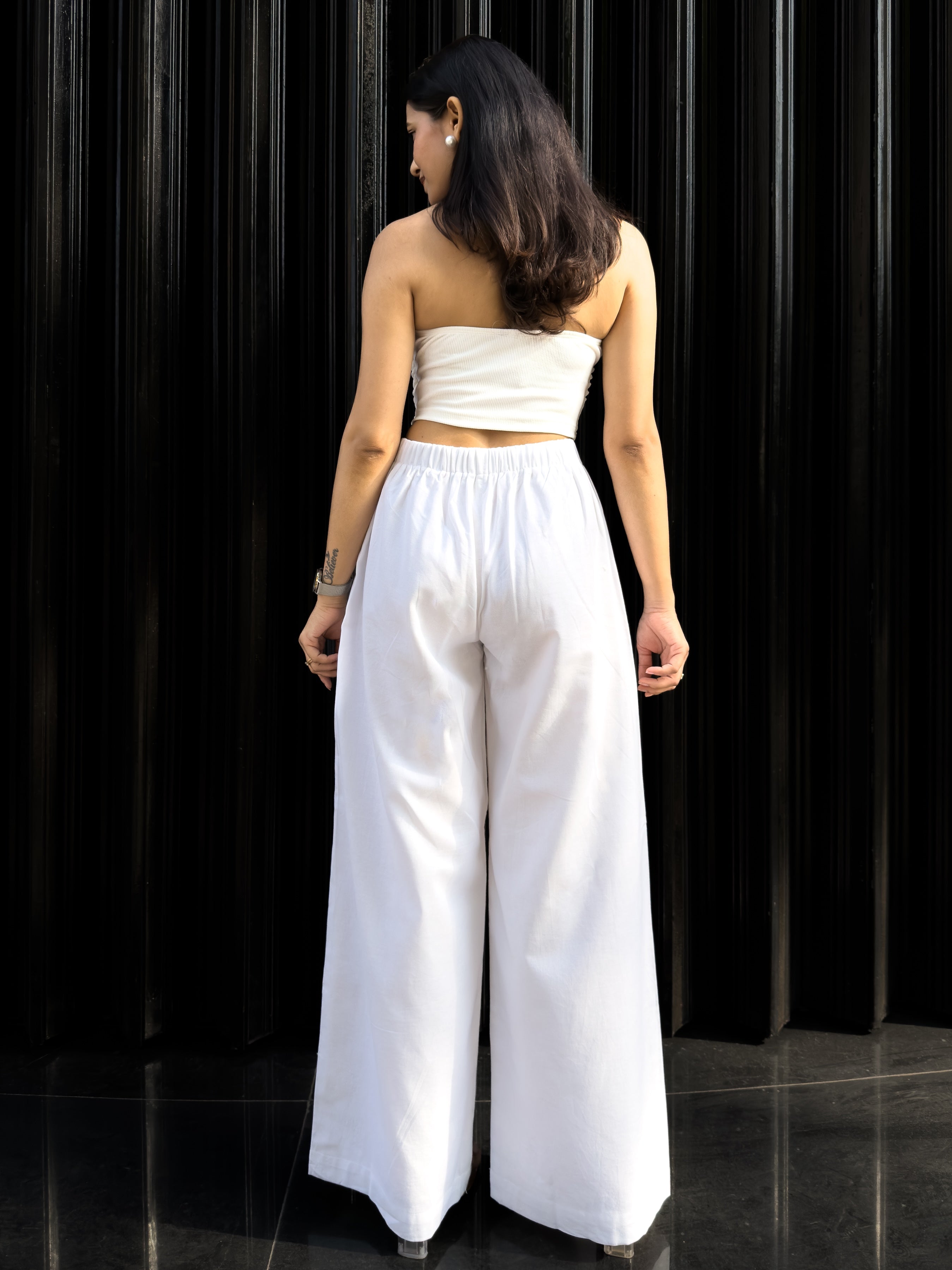 White Pin Tucks Linen Trousers