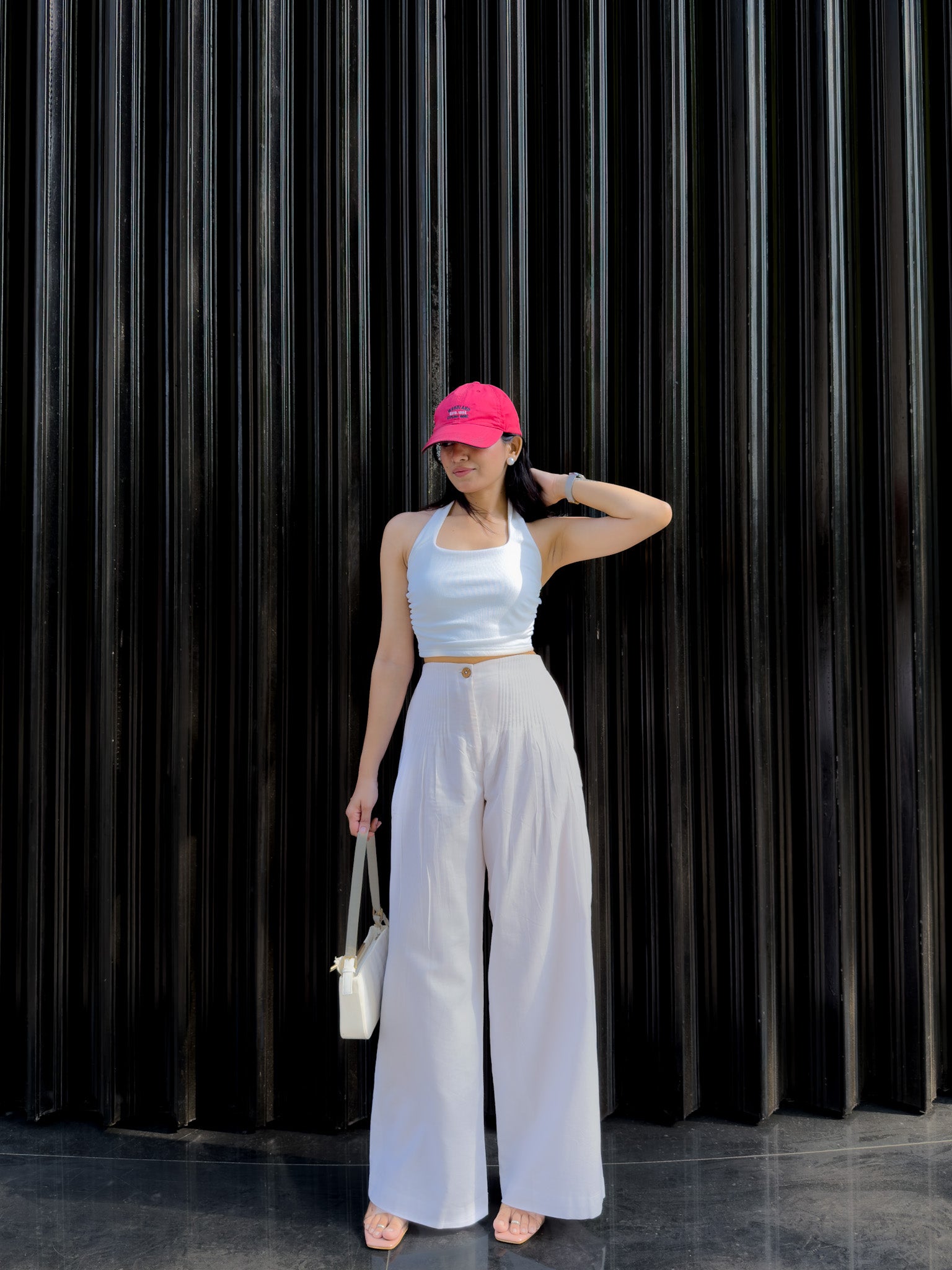 White Pin Tucks Linen Trousers