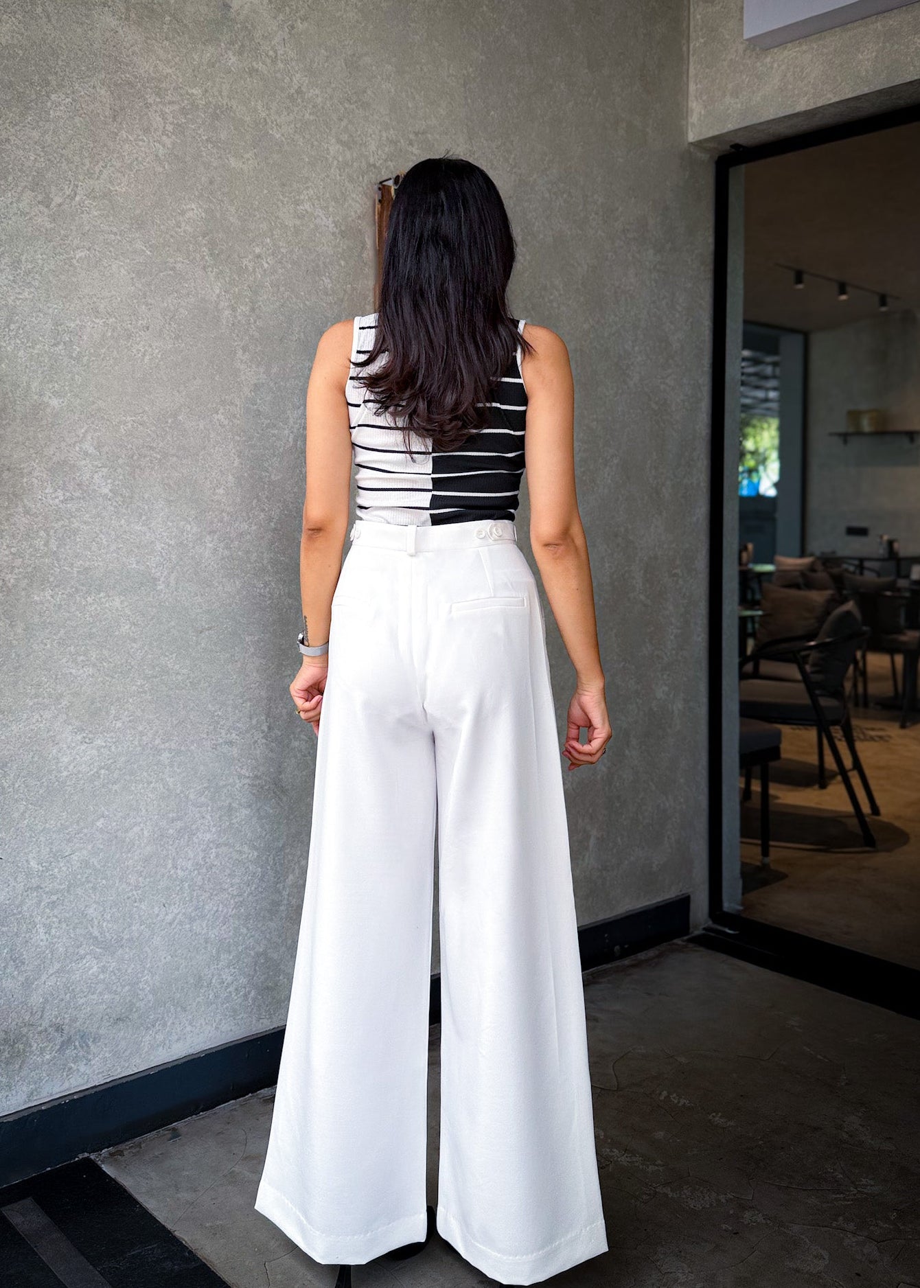 White Wide Leg Pleated Trousers
