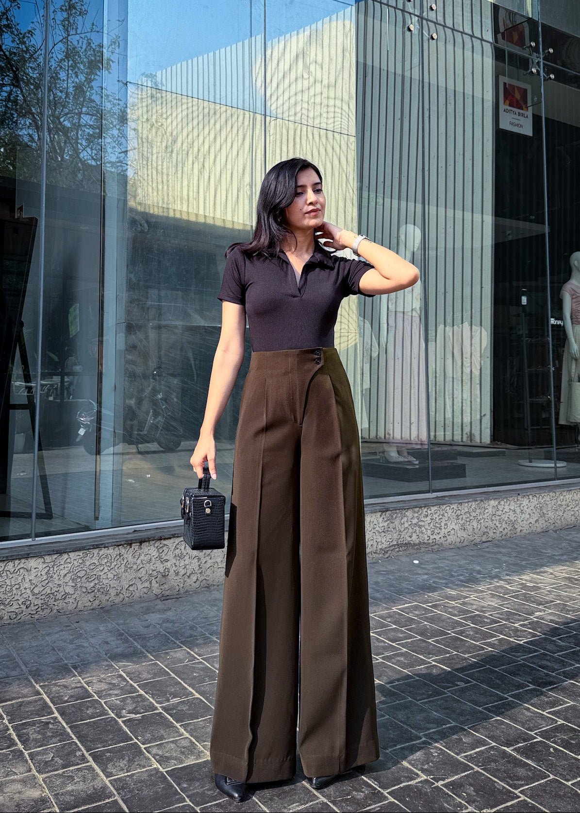 Olive High Rise Wide Leg Trousers