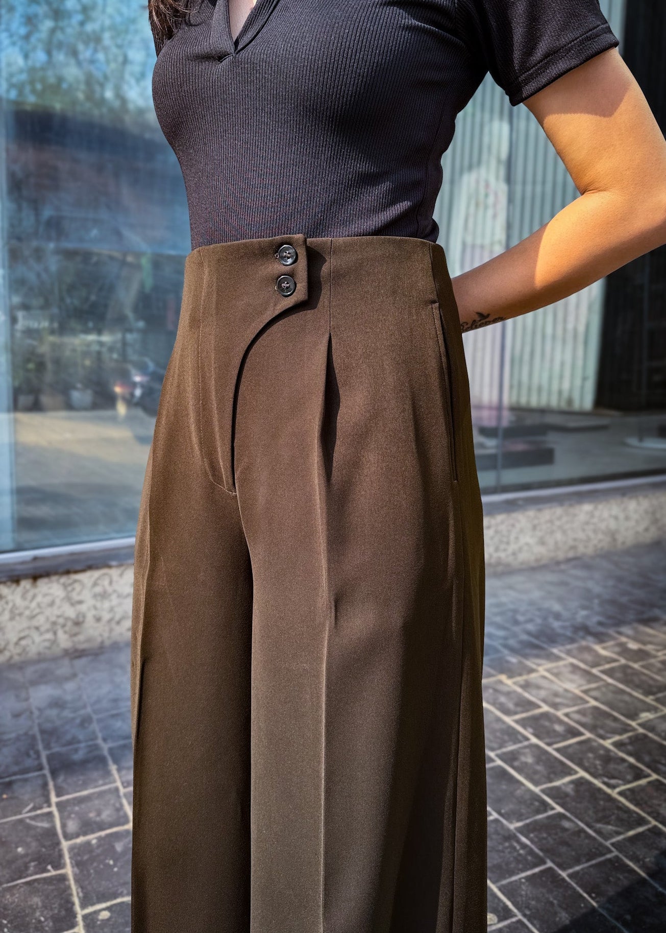 Olive High Rise Wide Leg Trousers