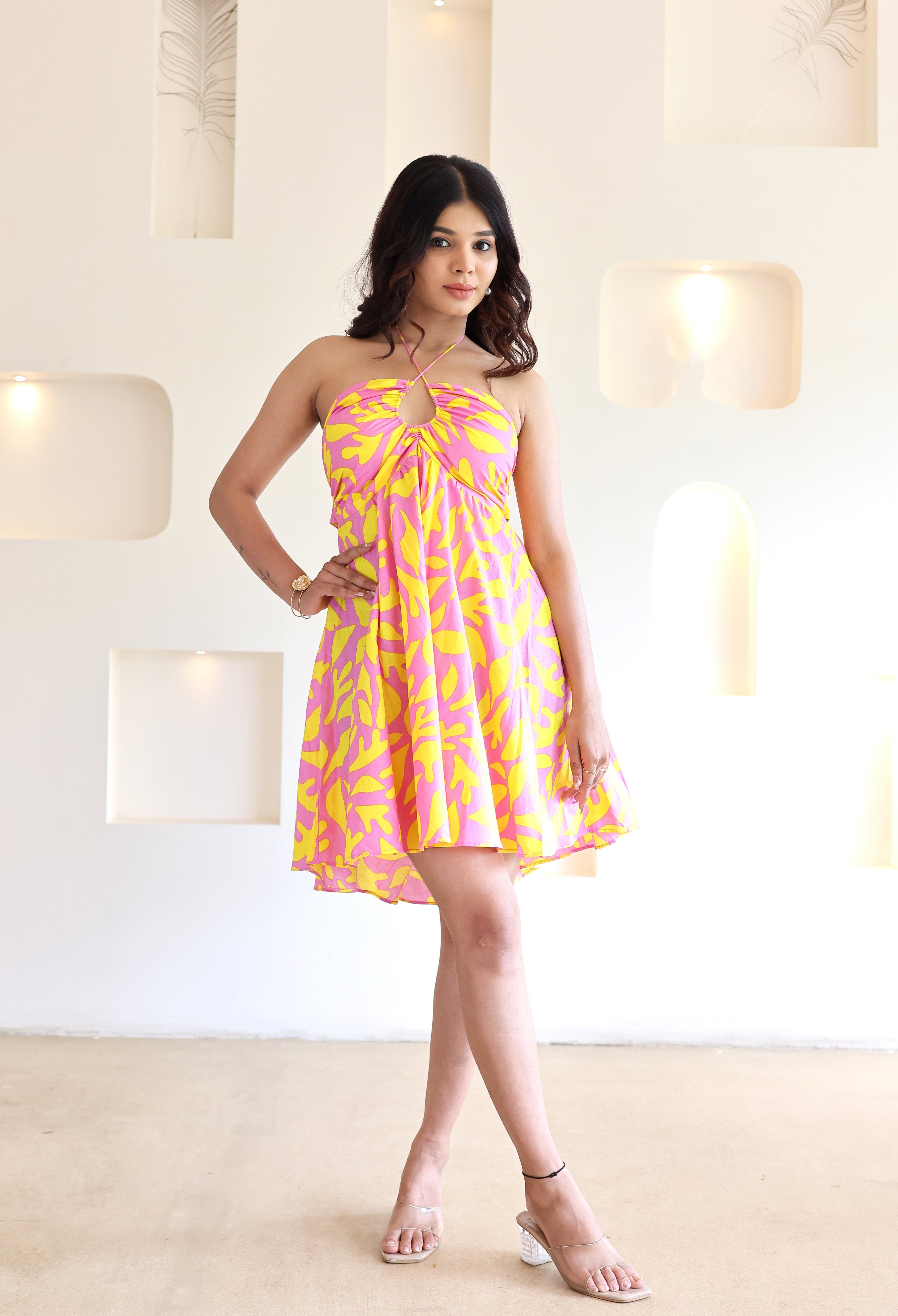 Perla - Halterneck Floral Short Dress