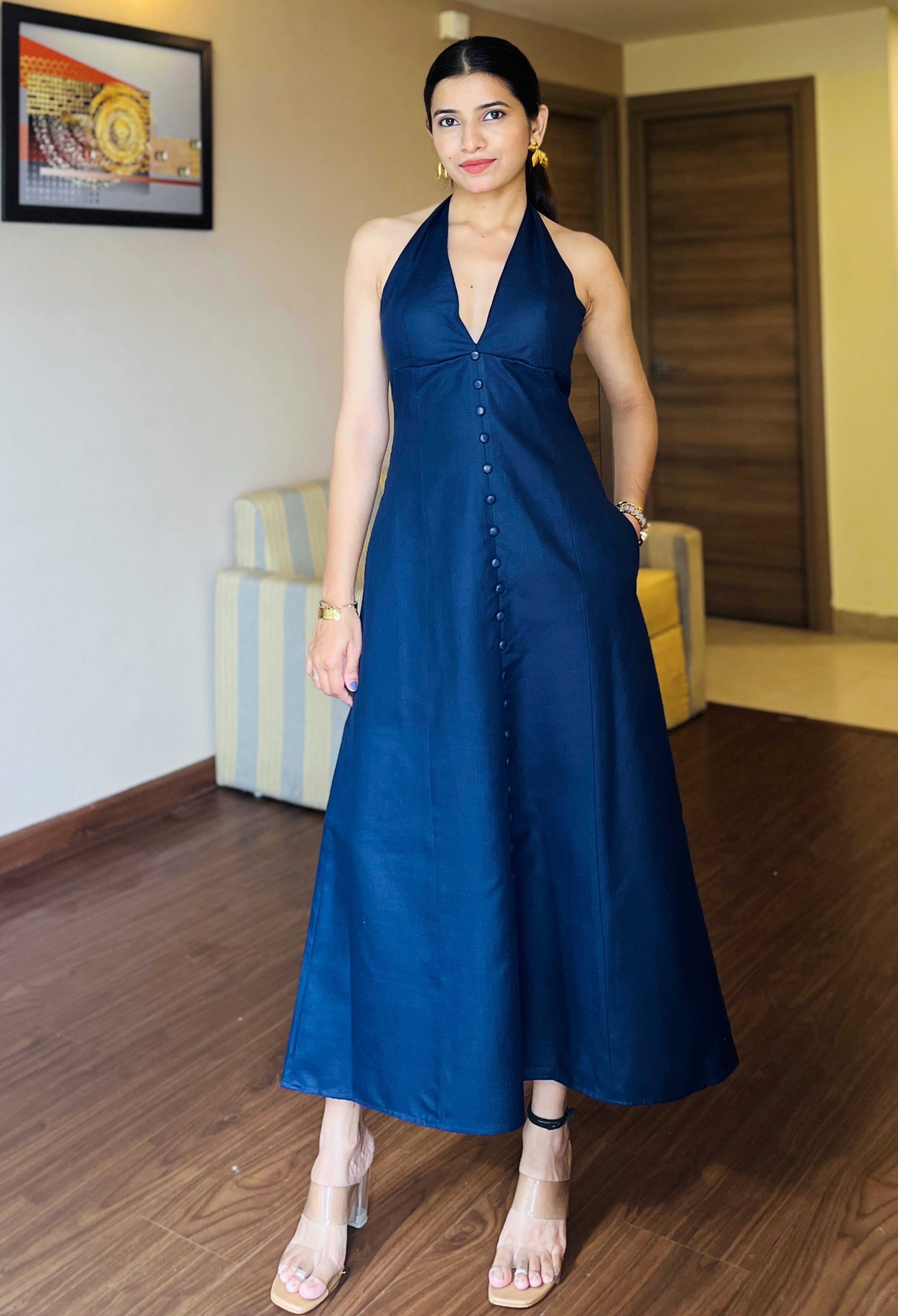 Iris - Blue Halterneck Dress