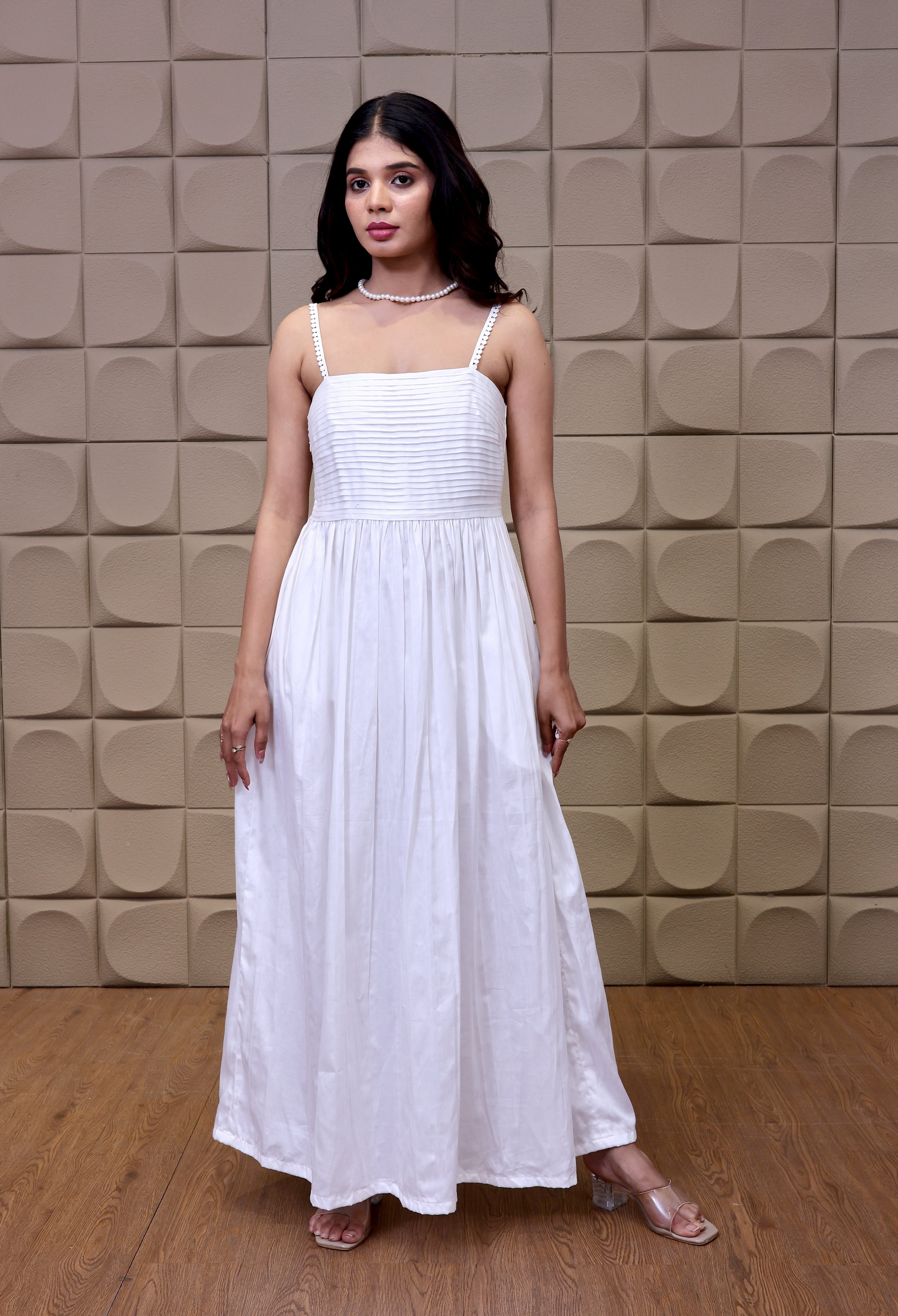 Pixie – White Pleated Lace Maxi Dress