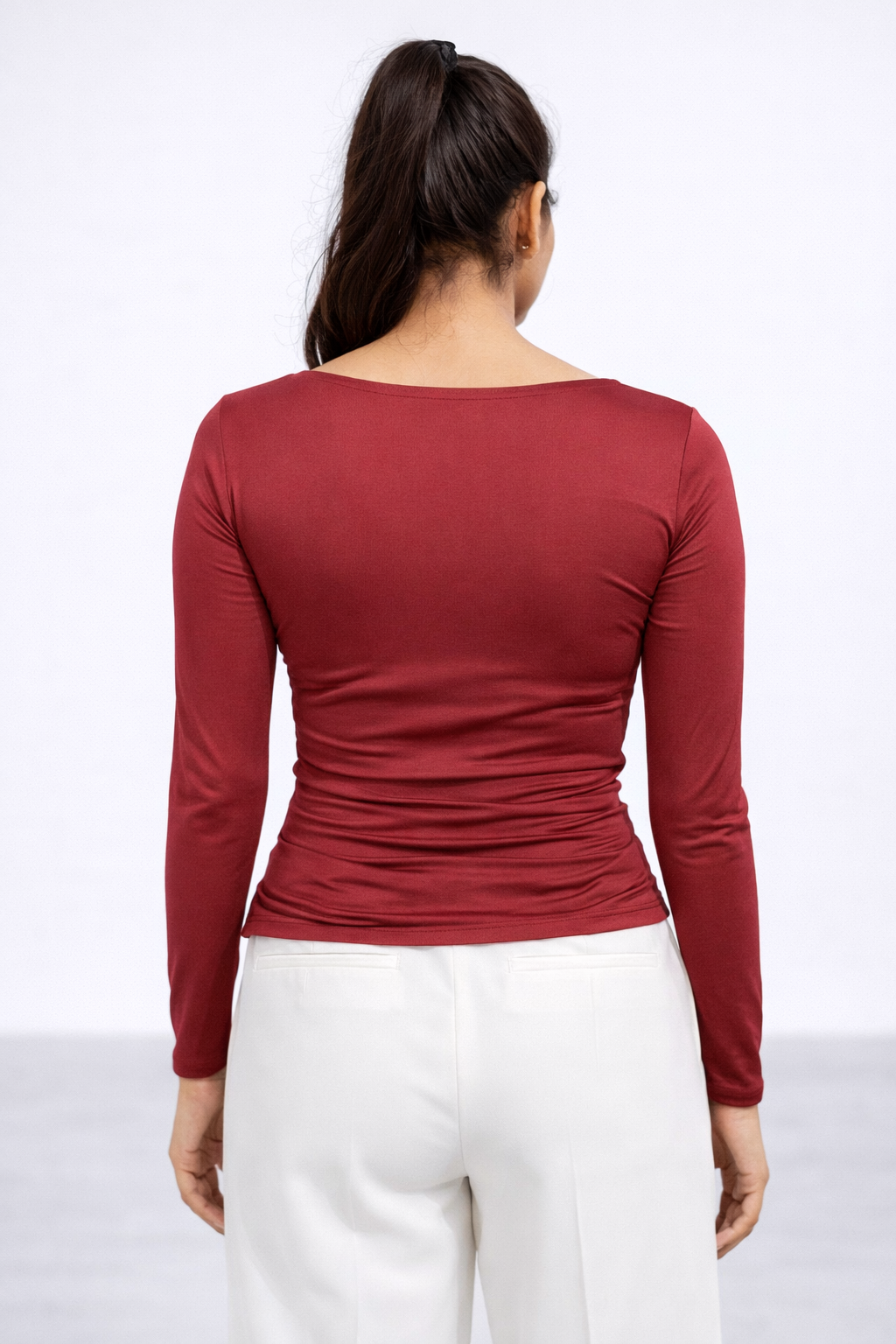 Solid Colour Asymmetric Neck Fitted Top