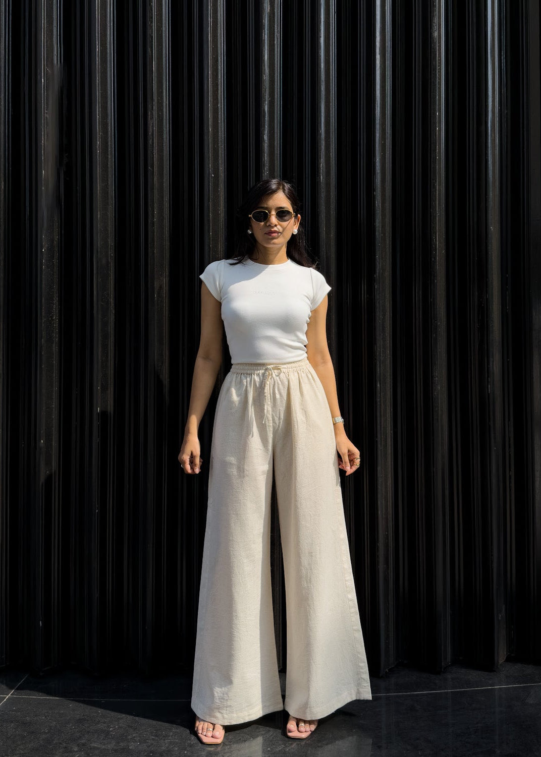 Off-White Linen Drawstring Trousers