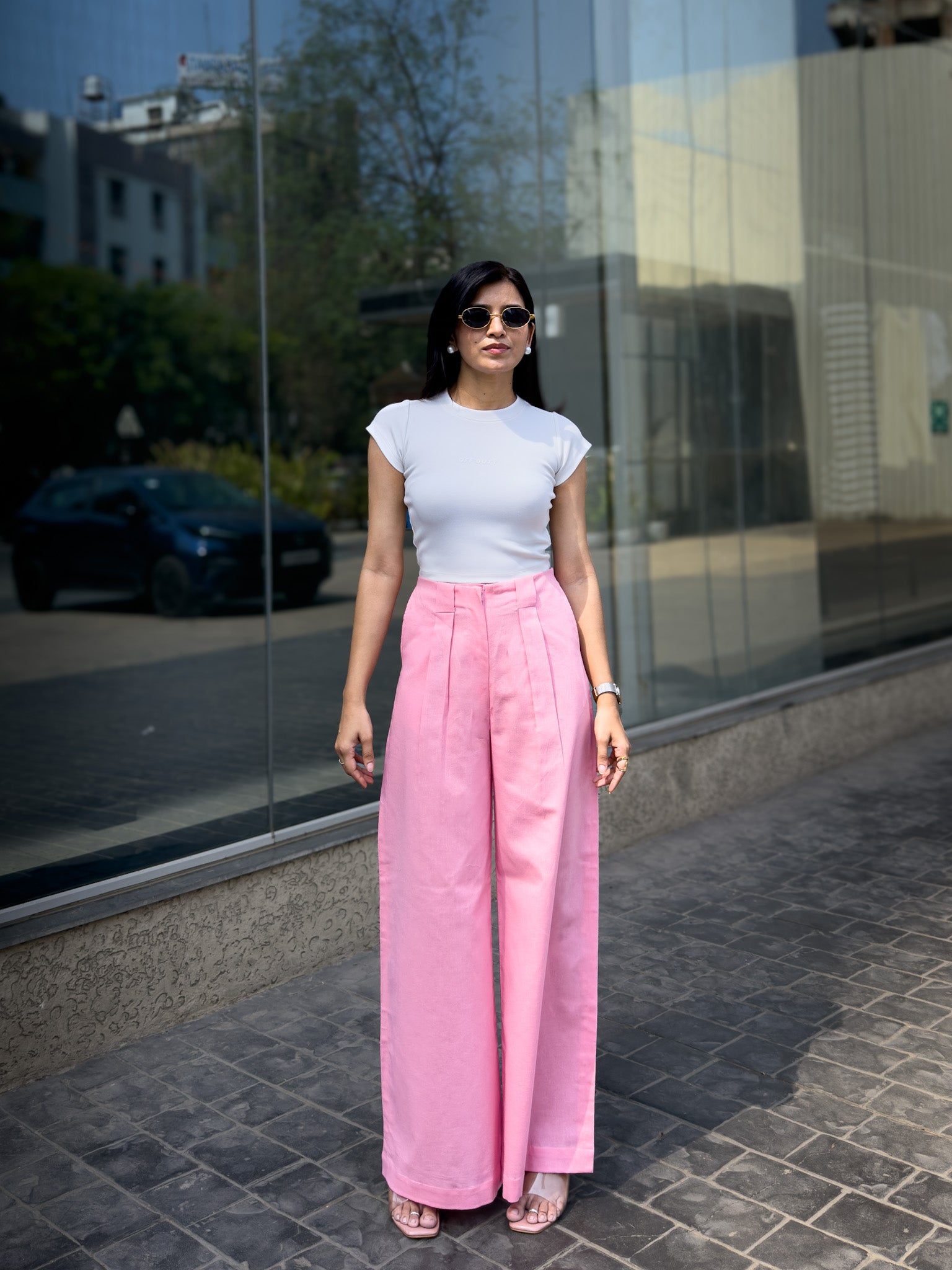Pink Pleated Linen Trousers