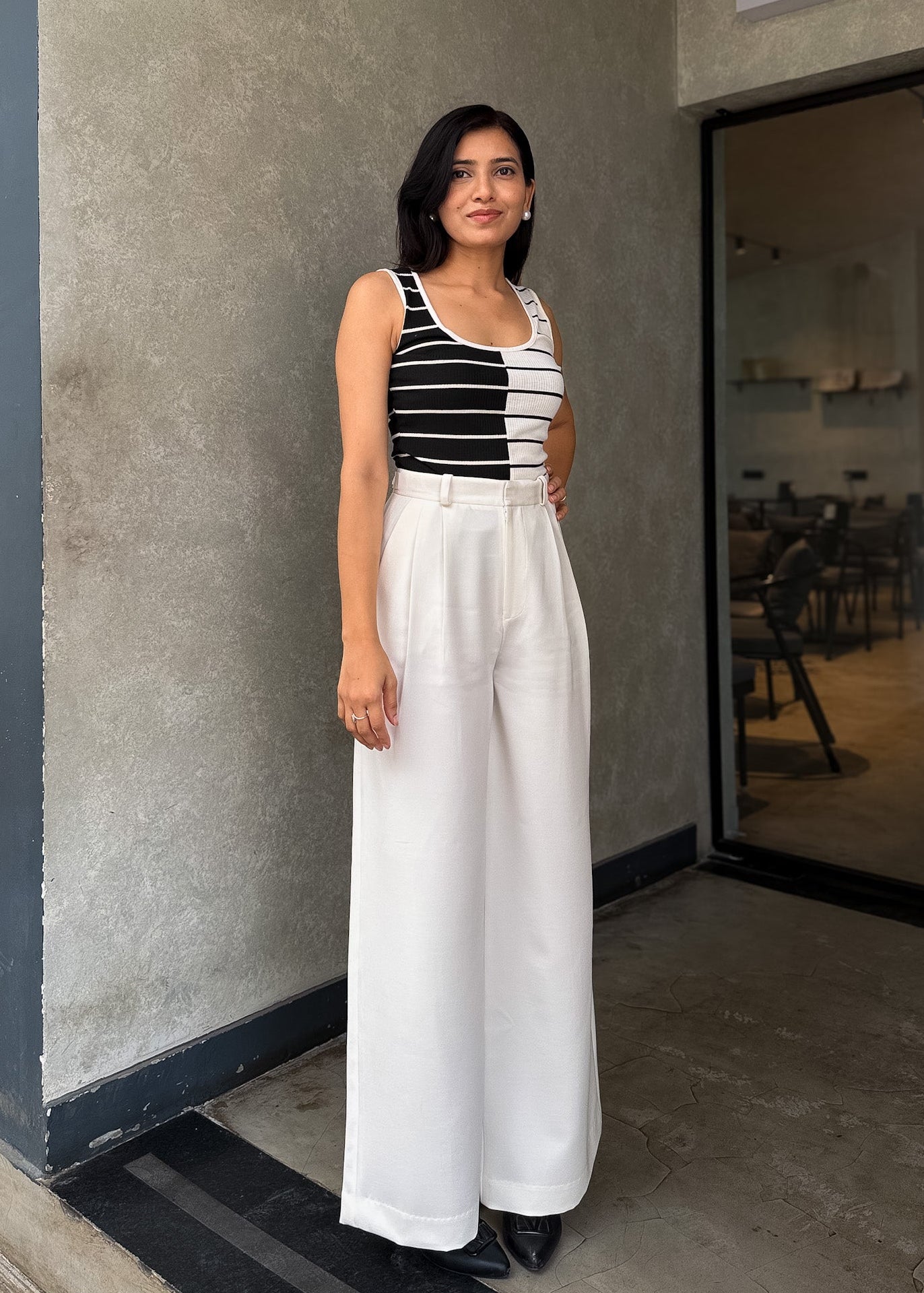White Wide Leg Pleated Trousers